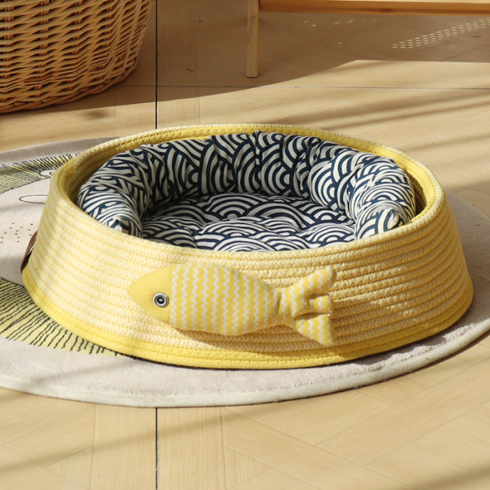 Cotton Rope Woven Basket Cat Nest Washable Pet Bed Available for All Seasons