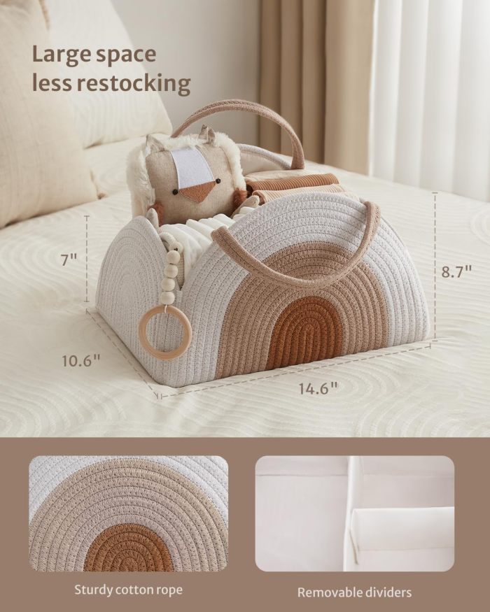 Baby Diaper Caddy Organizer Tote Rope Cotton Basket Bag