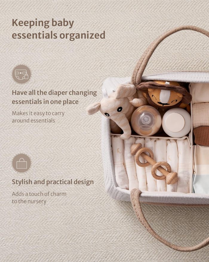 Baby Diaper Caddy Organizer Tote Rope Cotton Basket Bag
