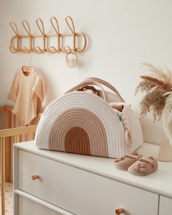 Baby Diaper Caddy Organizer Tote Rope Cotton Basket Bag