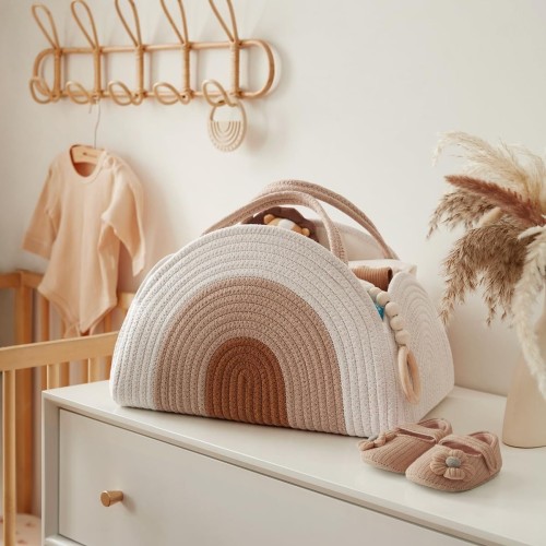 Baby Diaper Caddy Organizer Tote Rope Cotton Basket Bag