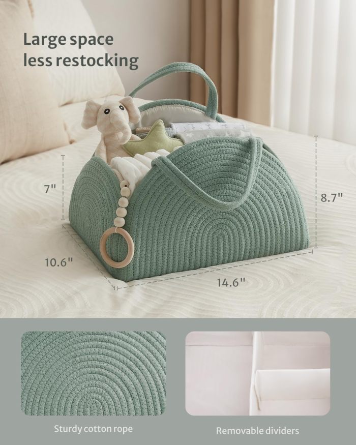 Baby Diaper Caddy Organizer Tote Rope Cotton Basket Bag