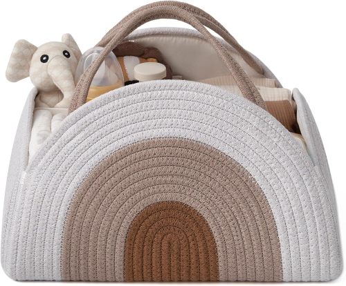 Baby Diaper Caddy Organizer Tote Rope Cotton Basket Bag