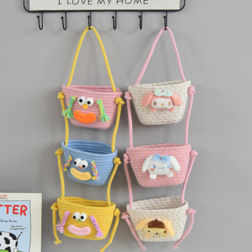 Cotton Rope Woven Wall-mounted Storage Basket Three-layer Hanging Basket Dormitory Debris Organizer Basket