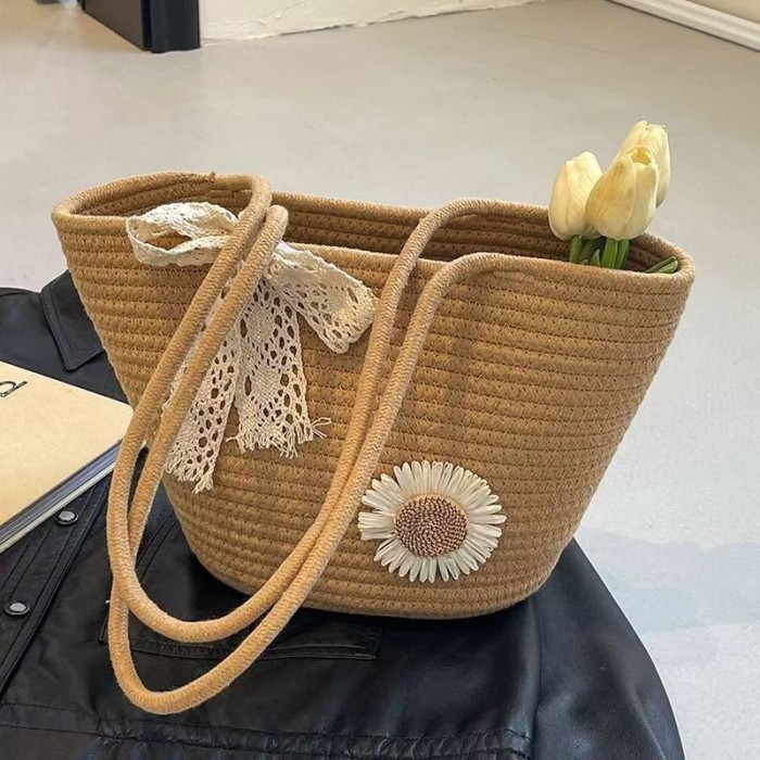 Women's Large Capacity Cotton Rope Braided Tote Bag