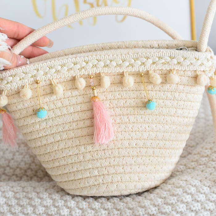 Cotton Rope Braided Crossbody Bag with Zippered Women's Bag