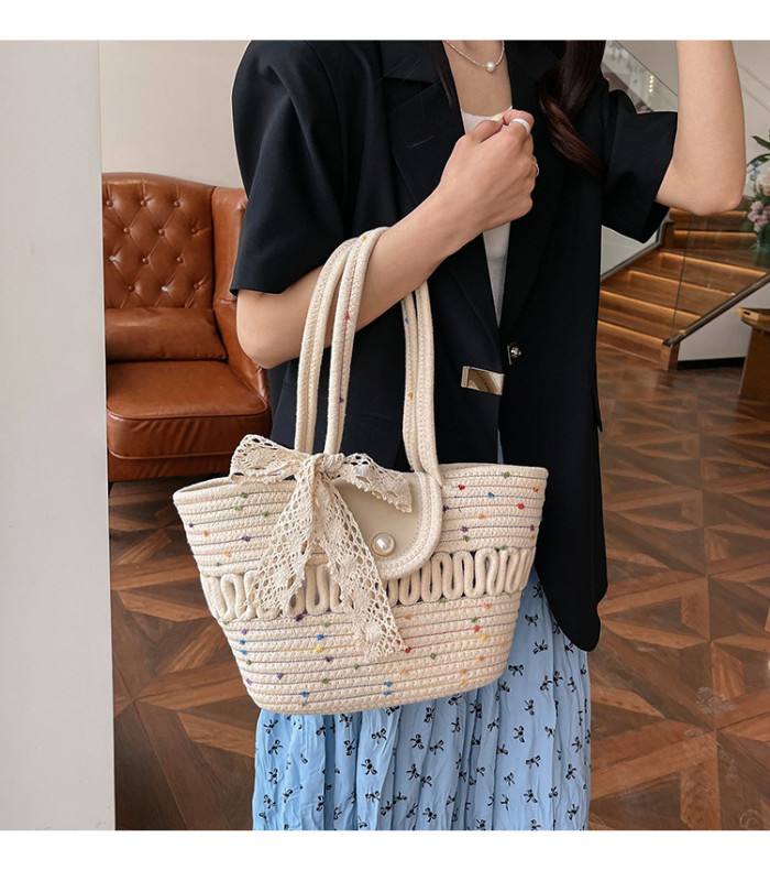 Cotton Rope Braided Large Capacity Women's Shoulder Bag Tote Bag