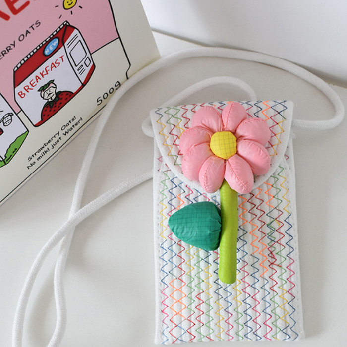 Cotton Rope Knitting Mobile Phone Bag Sunflower Decoration Small Bag