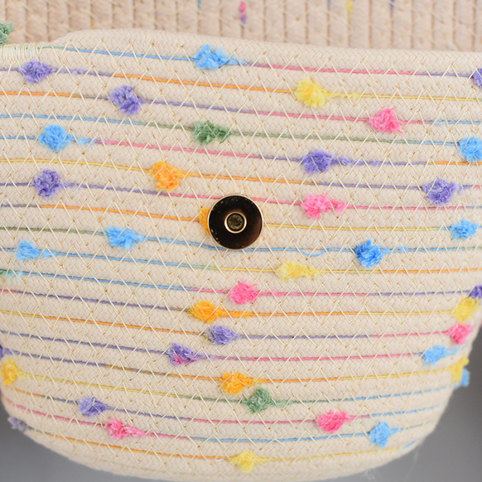 Cotton Rope Braided Flip Cover Obliquely Bag Sunflower Pattern