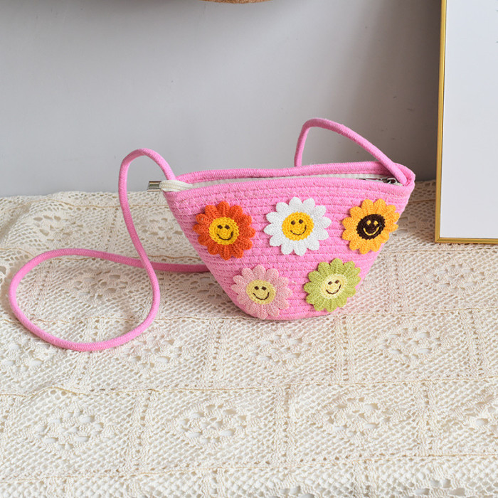 Cotton Rope Woven Mobile Phone Bag Simple Sunflower One-shoulder Woven Bag Crossbody Fashionable Women's Bag Mobile Phone Bag