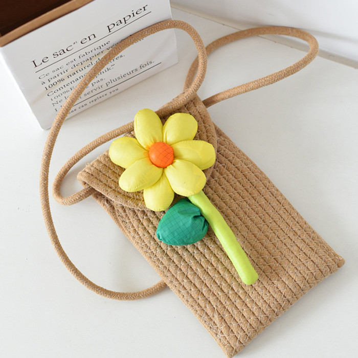 Cotton Rope Knitting Mobile Phone Bag Sunflower Decoration Small Bag