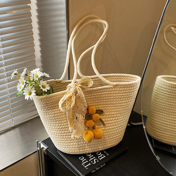 Cotton Rope Braided Large Capacity Women's Tote Bag