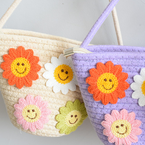 Cotton Rope Woven Mobile Phone Bag Simple Sunflower One-shoulder Woven Bag Crossbody Fashionable Women's Bag Mobile Phone Bag