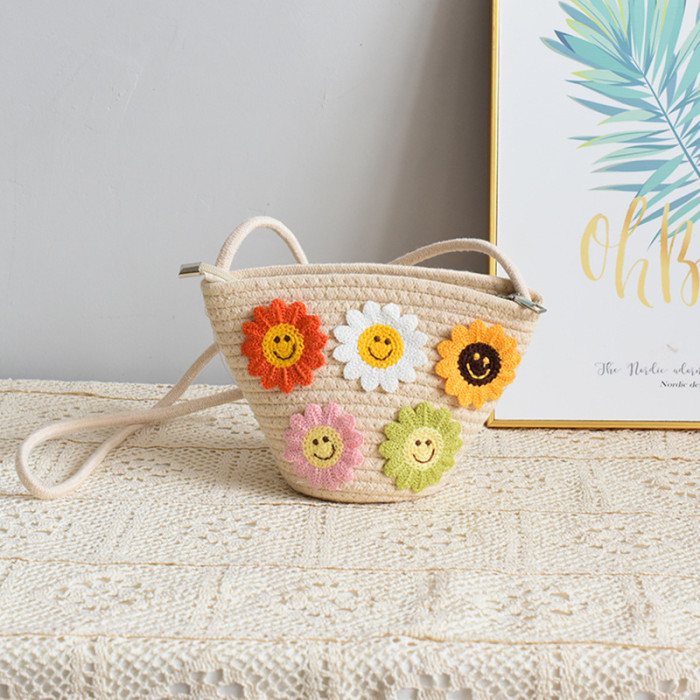 Cotton Rope Woven Mobile Phone Bag Simple Sunflower One-shoulder Woven Bag Crossbody Fashionable Women's Bag Mobile Phone Bag