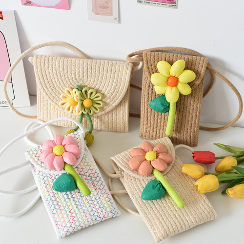 Cotton Rope Knitting Mobile Phone Bag Sunflower Decoration Small Bag