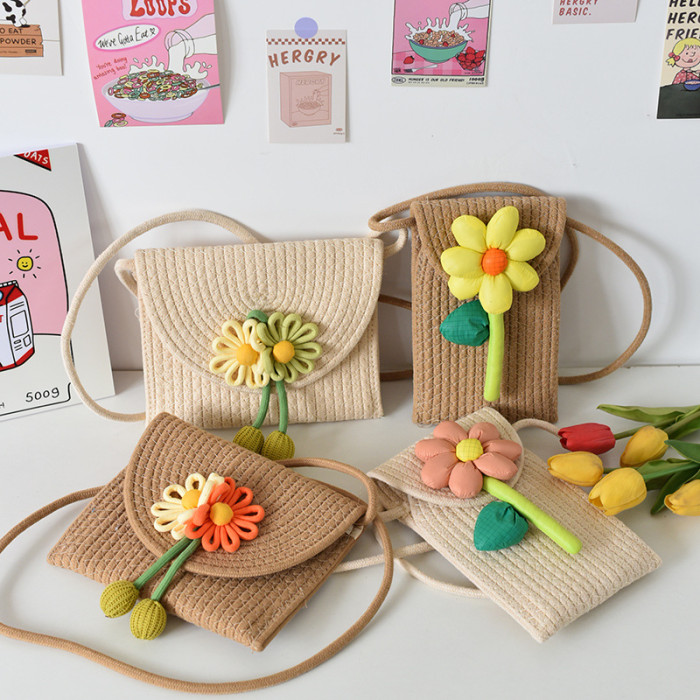 Cotton Rope Knitting Mobile Phone Bag Sunflower Decoration Small Bag