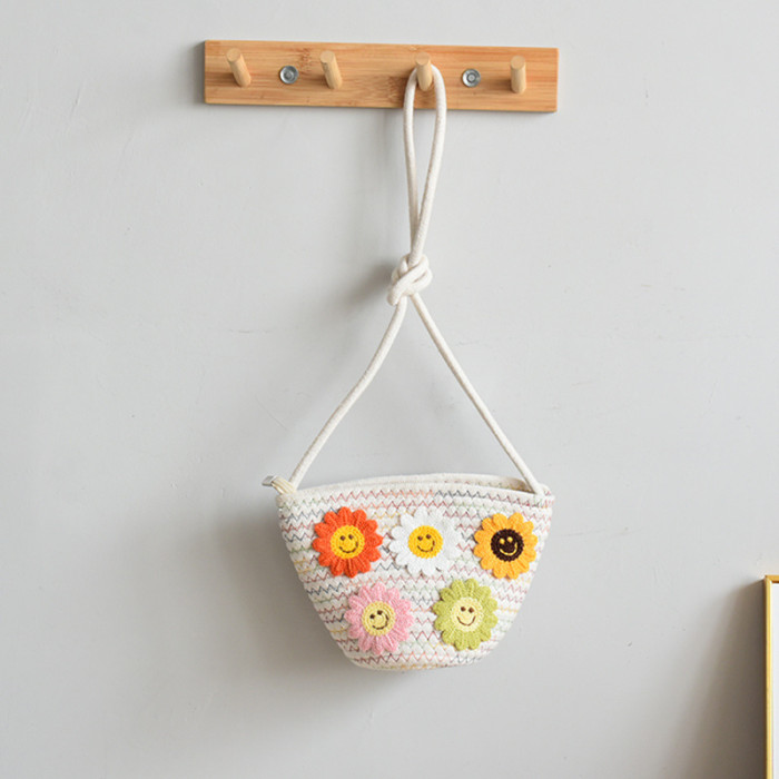 Cotton Rope Woven Mobile Phone Bag Simple Sunflower One-shoulder Woven Bag Crossbody Fashionable Women's Bag Mobile Phone Bag
