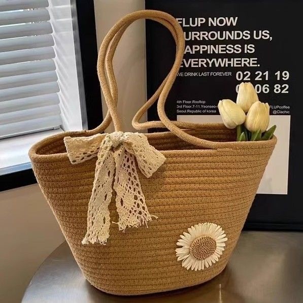 Women's Large Capacity Cotton Rope Braided Tote Bag