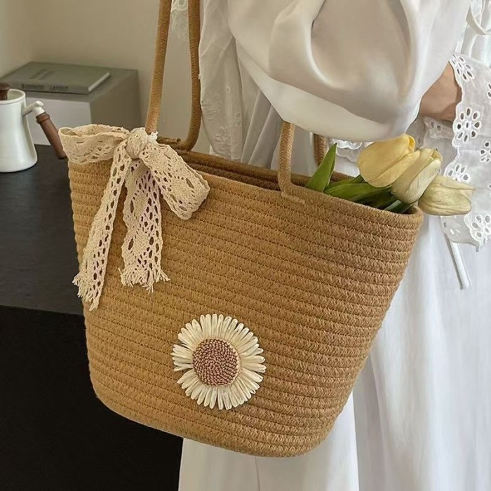 Women's Large Capacity Cotton Rope Braided Tote Bag