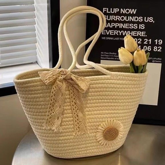 Women's Large Capacity Cotton Rope Braided Tote Bag