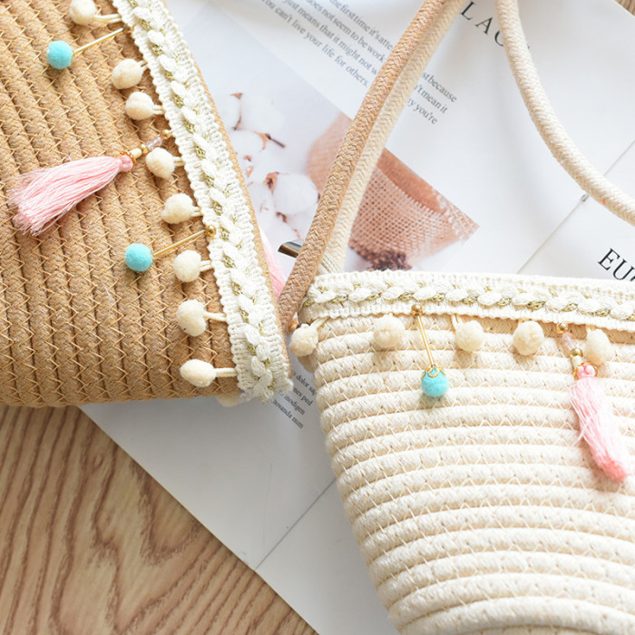 Cotton Rope Braided Crossbody Bag with Zippered Women's Bag