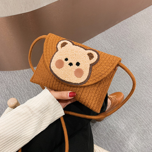 Cotton Rope Woven Envelope Bag Obliquely Cross Daily Travel Bag Bear Pattern