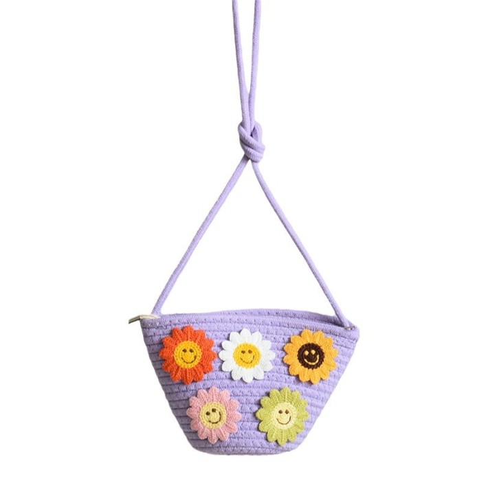 Cotton Rope Woven Mobile Phone Bag Simple Sunflower One-shoulder Woven Bag Crossbody Fashionable Women's Bag Mobile Phone Bag