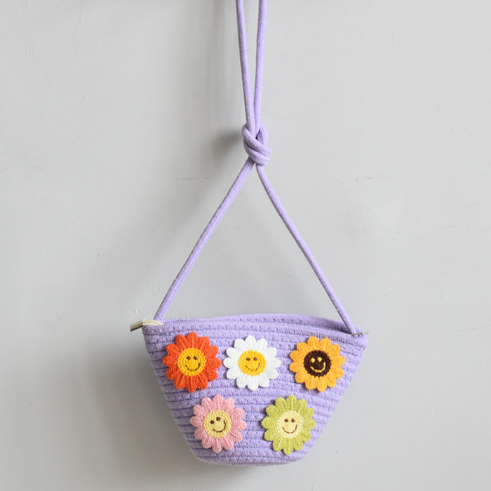 Cotton Rope Woven Mobile Phone Bag Simple Sunflower One-shoulder Woven Bag Crossbody Fashionable Women's Bag Mobile Phone Bag