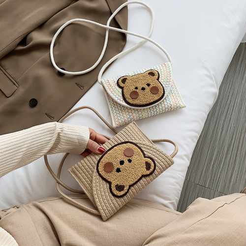 Cotton Rope Woven Envelope Bag Obliquely Cross Daily Travel Bag Bear Pattern