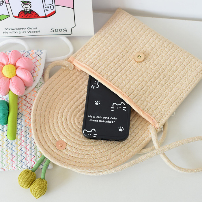 Cotton Rope Knitting Mobile Phone Bag Sunflower Decoration Small Bag