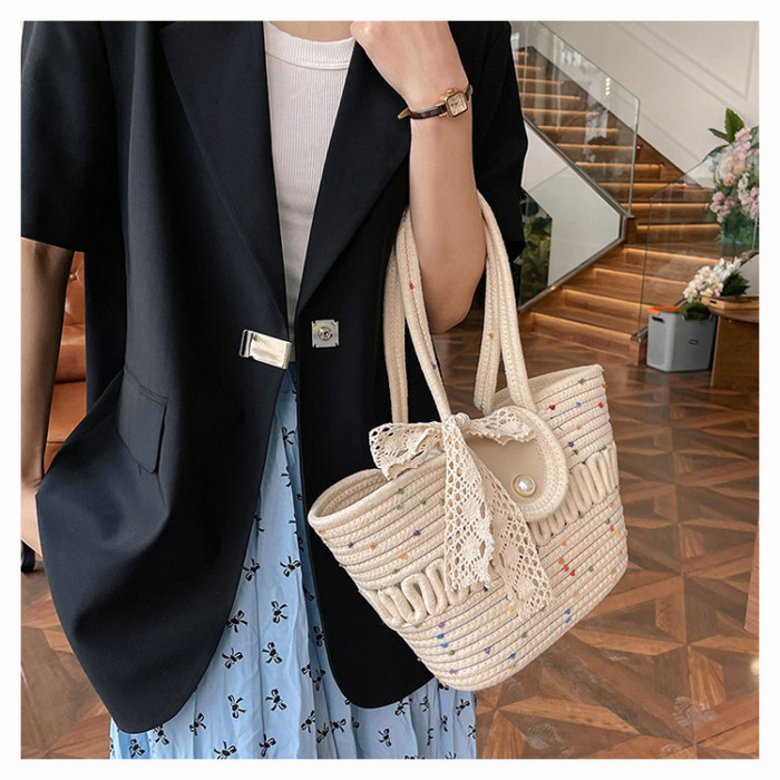 Cotton Rope Braided Large Capacity Women's Shoulder Bag Tote Bag