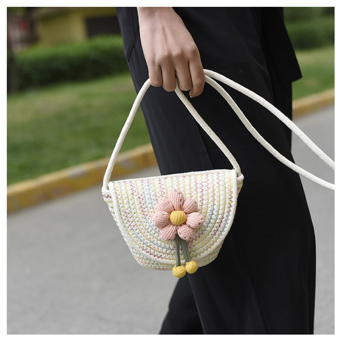 Cotton Rope Woven Bags Small Shoulder Bag for Phone Key Organized