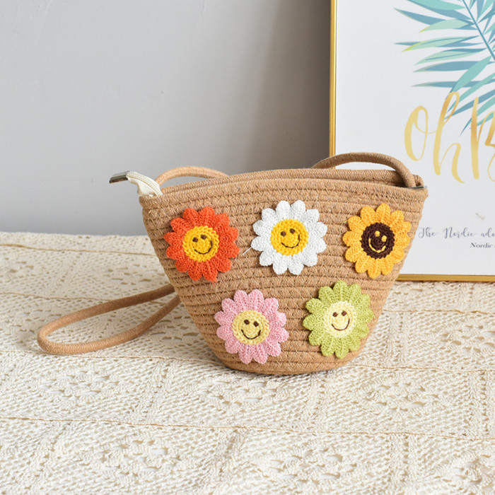 Cotton Rope Woven Mobile Phone Bag Simple Sunflower One-shoulder Woven Bag Crossbody Fashionable Women's Bag Mobile Phone Bag