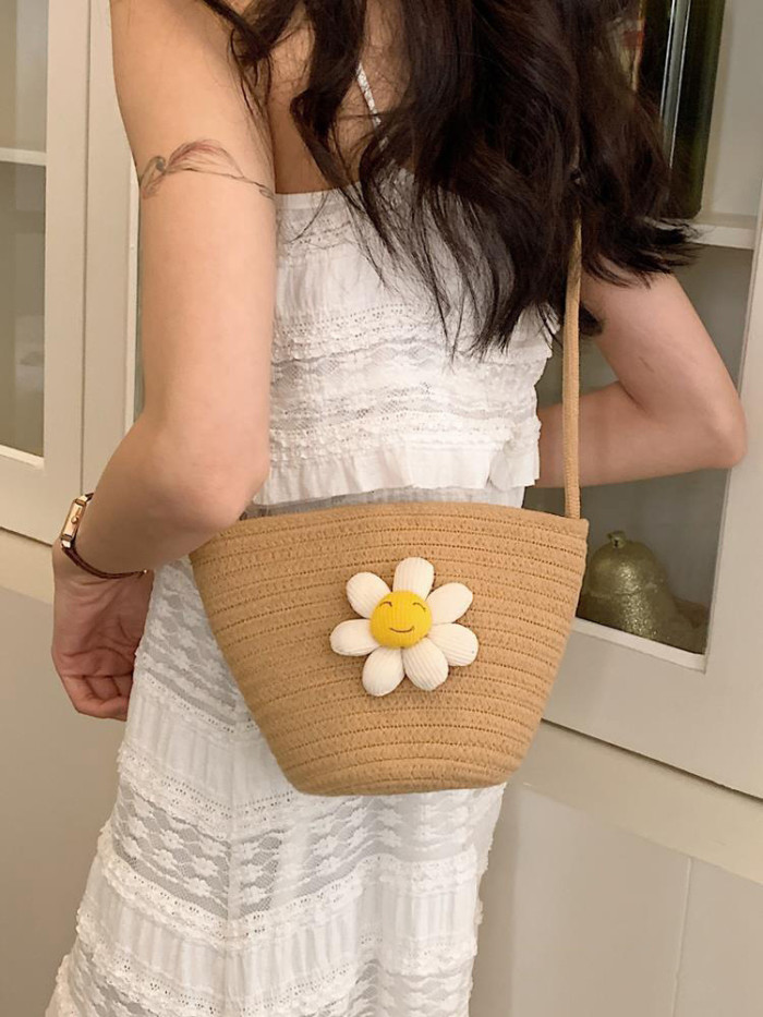 Cotton rope woven bags small shoulder bag for phone key organized