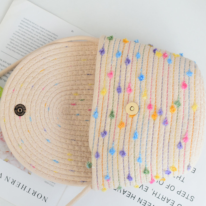 Cotton Rope Braided Flip Cover Obliquely Bag Sunflower Pattern