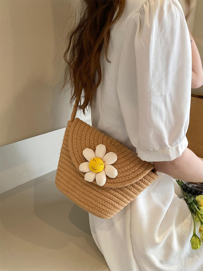 Cotton rope woven bags small shoulder bag for phone key organized