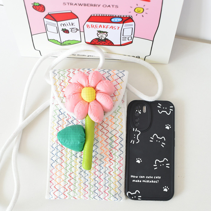 Cotton Rope Knitting Mobile Phone Bag Sunflower Decoration Small Bag