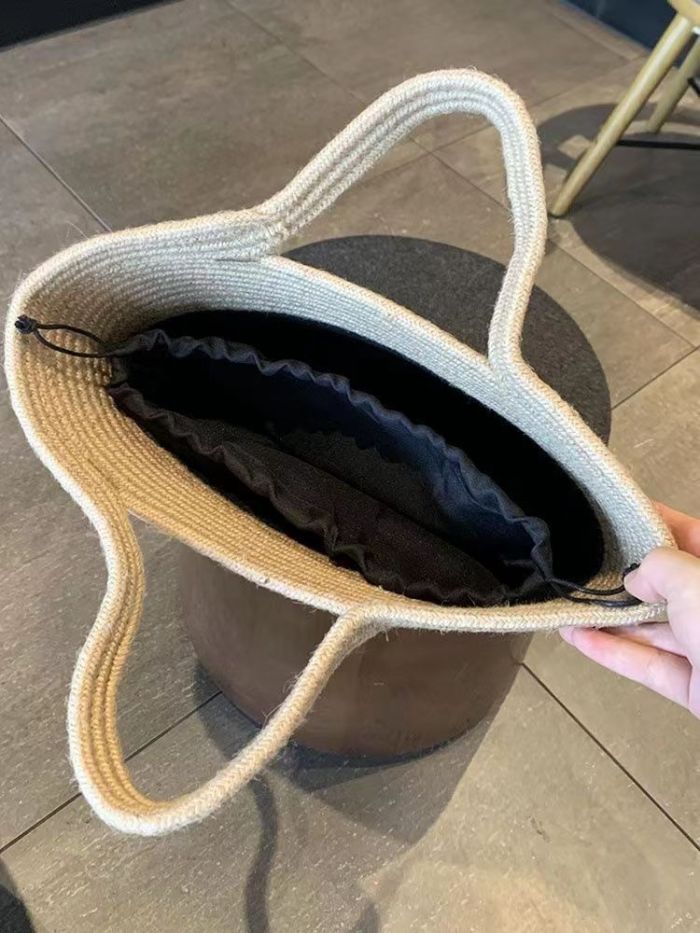 Summer Color-blocked Cotton Rope Braided Handbag Tote Bag