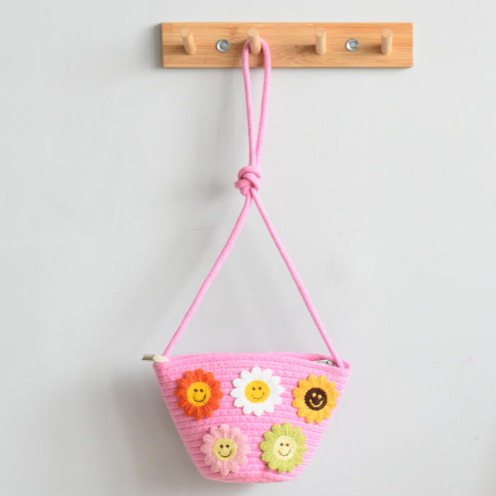 Cotton Rope Woven Mobile Phone Bag Simple Sunflower One-shoulder Woven Bag Crossbody Fashionable Women's Bag Mobile Phone Bag