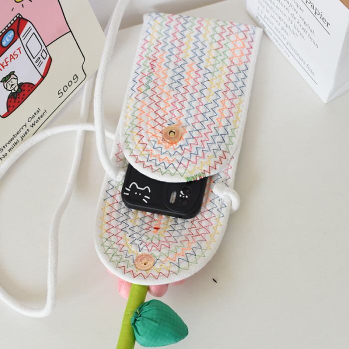 Cotton Rope Knitting Mobile Phone Bag Sunflower Decoration Small Bag