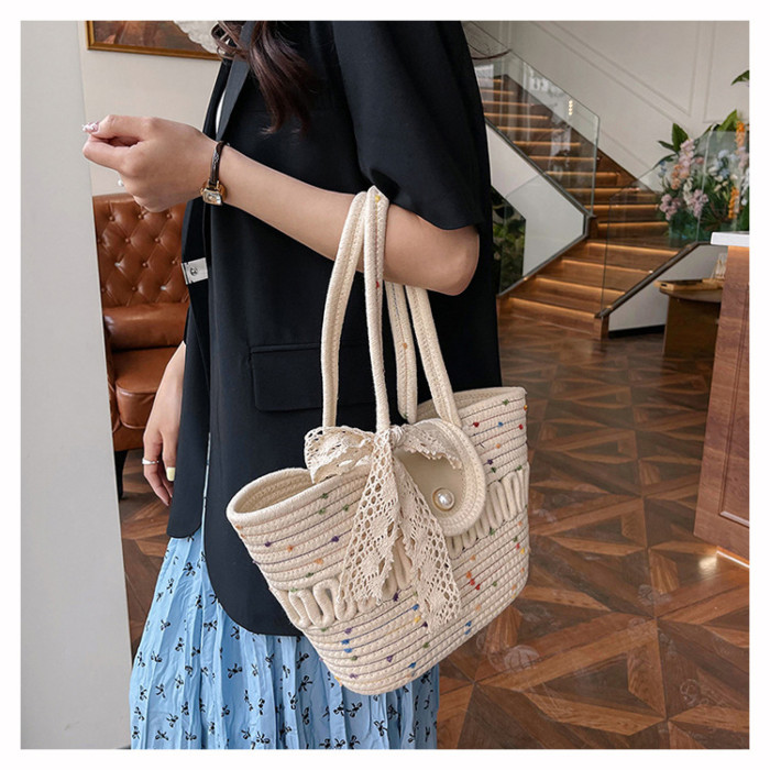 Cotton Rope Braided Large Capacity Women's Shoulder Bag Tote Bag