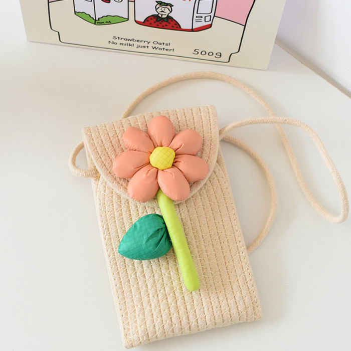 Cotton Rope Knitting Mobile Phone Bag Sunflower Decoration Small Bag
