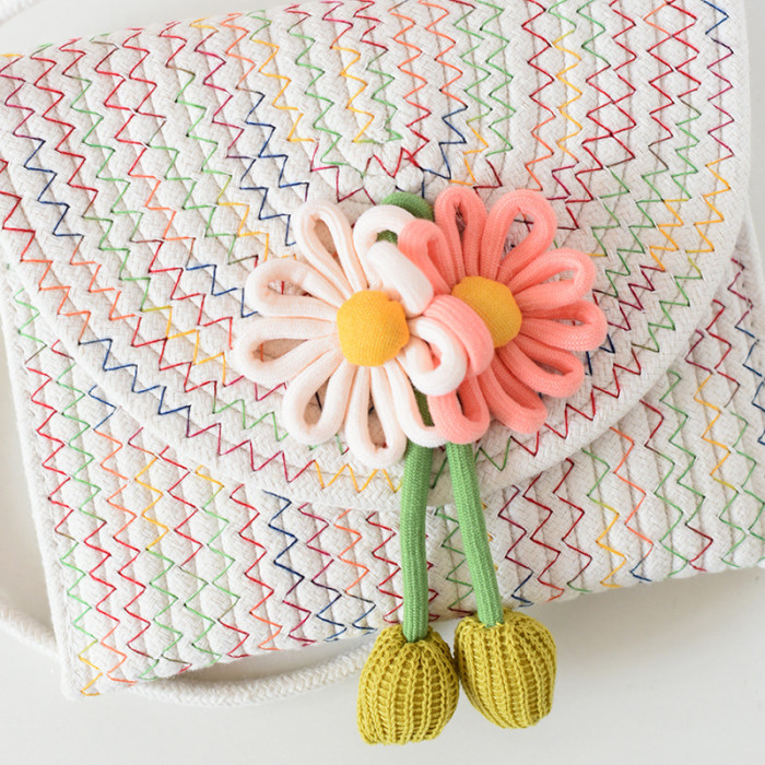 Cotton Rope Knitting Mobile Phone Bag Sunflower Decoration Small Bag