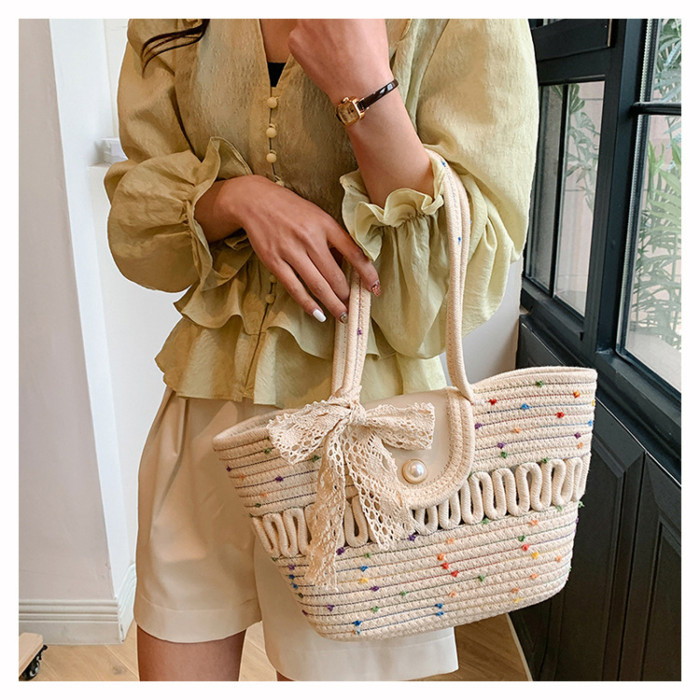 Cotton Rope Braided Large Capacity Women's Shoulder Bag Tote Bag