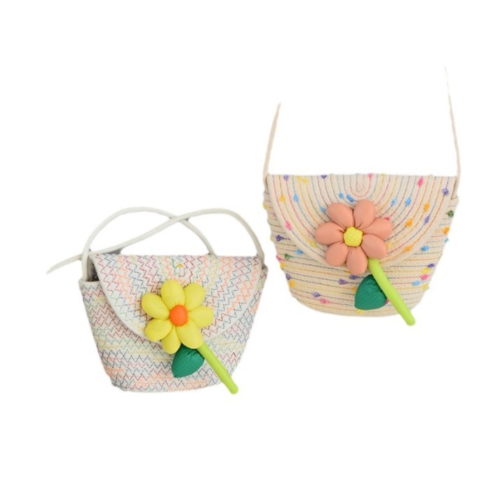 Cotton Rope Braided Flip Cover Obliquely Bag Sunflower Pattern