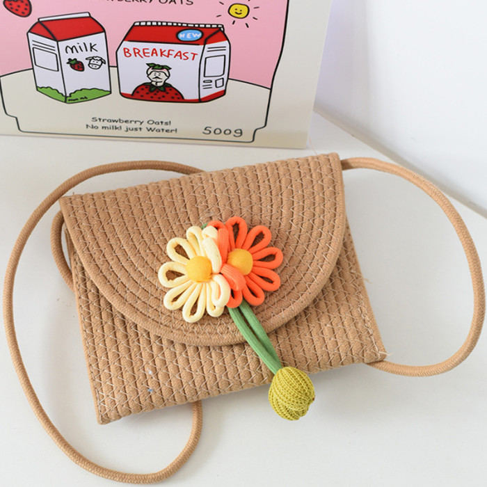 Cotton Rope Knitting Mobile Phone Bag Sunflower Decoration Small Bag