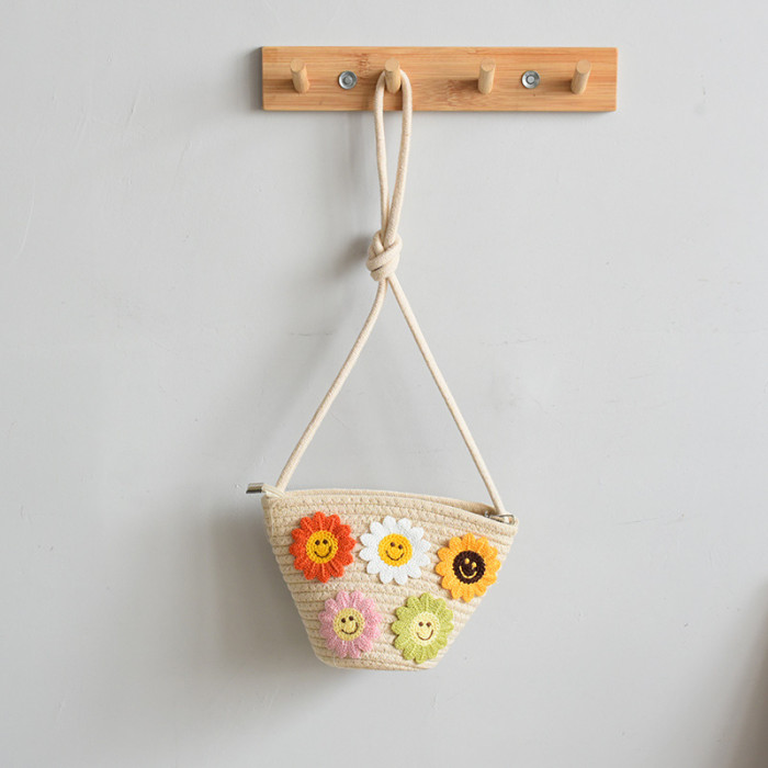 Cotton Rope Woven Mobile Phone Bag Simple Sunflower One-shoulder Woven Bag Crossbody Fashionable Women's Bag Mobile Phone Bag