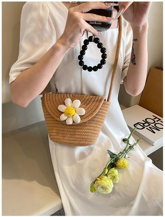 Cotton rope woven bags small shoulder bag for phone key organized