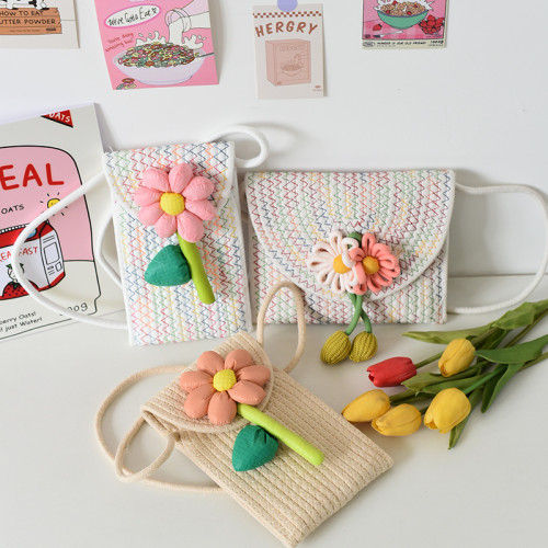 Cotton Rope Knitting Mobile Phone Bag Sunflower Decoration Small Bag