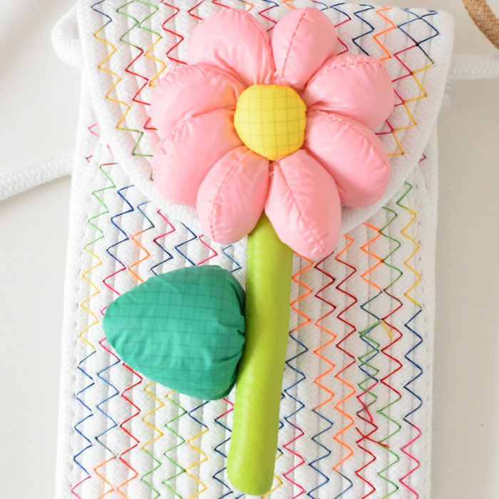 Cotton Rope Knitting Mobile Phone Bag Sunflower Decoration Small Bag